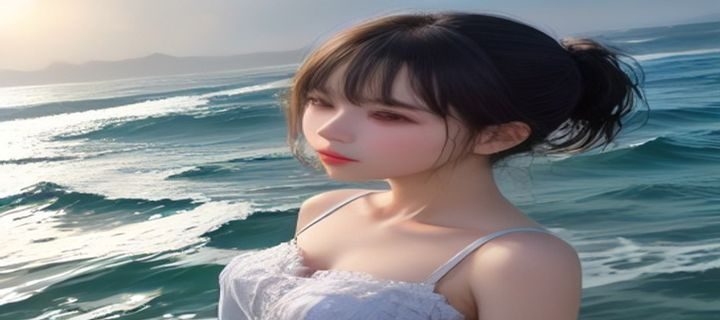 夏日海滩上多位身着各色比基尼的美女在阳光下嬉戏，波浪拍打沙滩，画面生动活泼，与美女比基尼被操话题场景高度契合