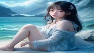 欧美比基尼海滩场景视频缩略图，阳光充足，美女在海浪边嬉戏，画面色彩鲜艳